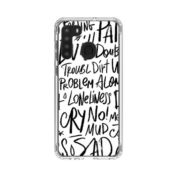 Black and White Negative Words Pattern Samsung Galaxy A21 Case