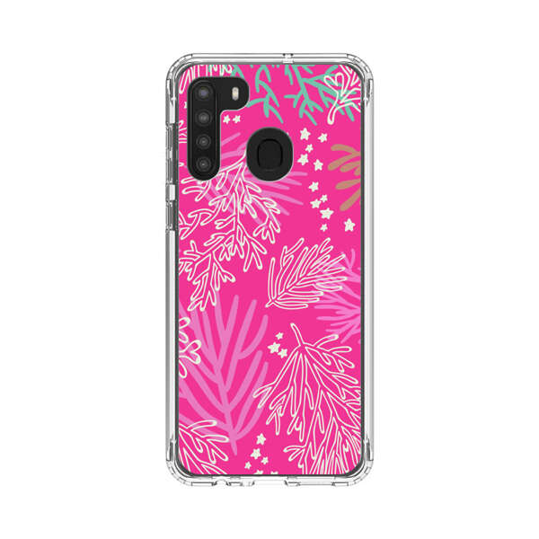 Bright Pink Tropical Leaf Pattern Samsung Galaxy A21 Case