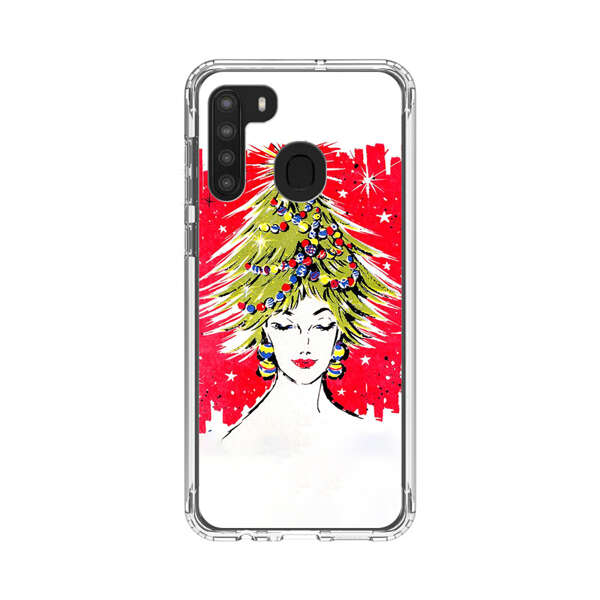 Christmas Tree Hair Woman Red Background Samsung Galaxy A21 Case