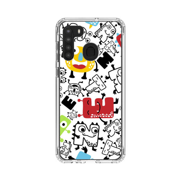 Colorful Cartoon Monsters Letters Pattern Samsung Galaxy A21 Case