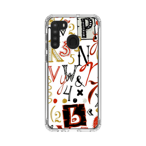 Colorful Hand Drawn Letters and Numbers Pattern Samsung Galaxy A21 Case