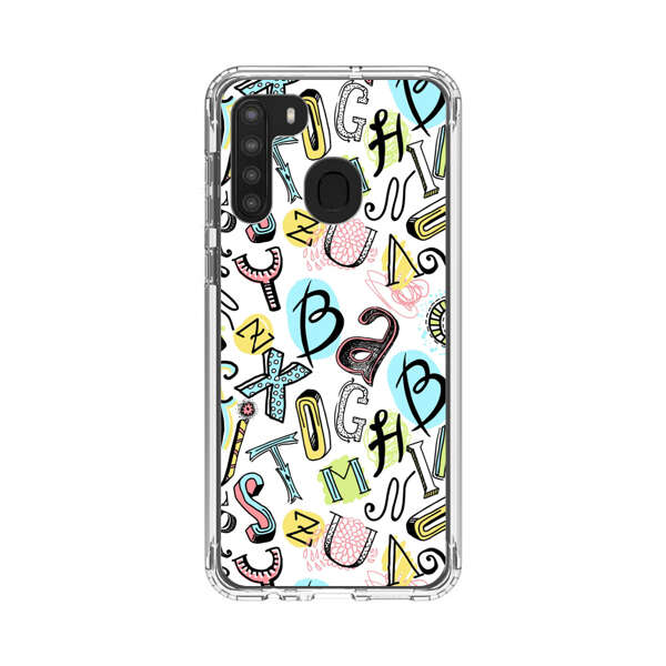 Colorful Scattered Alphabet Letters Pattern Samsung Galaxy A21 Case