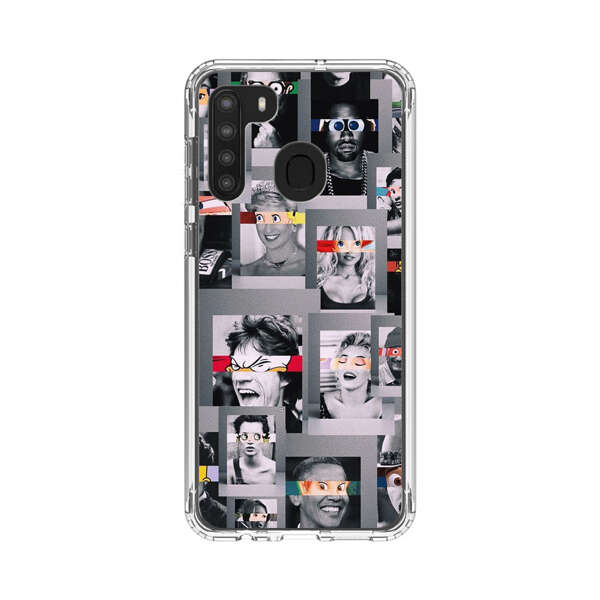 Creative Collage of Iconic Black and White Portraits with Cartoon Eyes Samsung Galaxy A21 Case