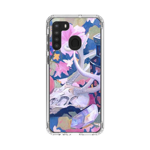 Floral Ornate Vases with Antlers Skull and Crystal Samsung Galaxy A21 Case