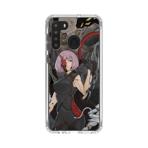 Futuristic Cyberpunk Warriors and Robotic Cat in Dynamic Pose Samsung Galaxy A21 Case
