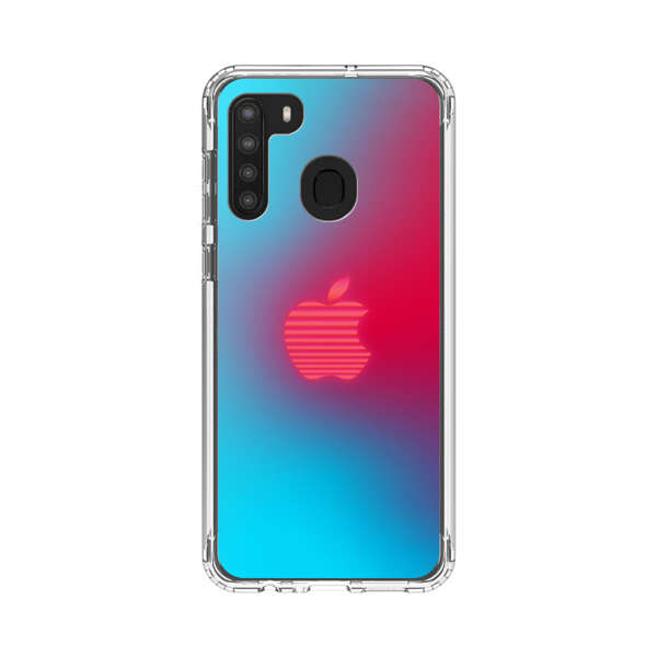 Neon Striped Apple Logo Gradient Background Samsung Galaxy A21 Case