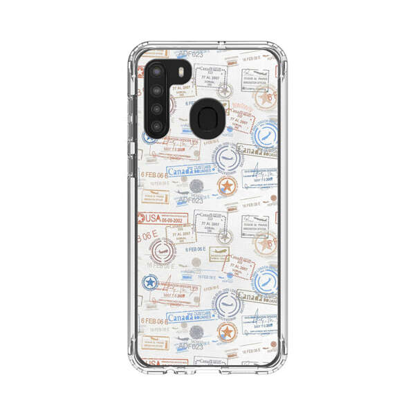 Vintage Passport Stamps Pattern Samsung Galaxy A21 Case