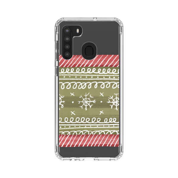 Winter Pattern with Snowflakes and Red Stripes Samsung Galaxy A21 Case