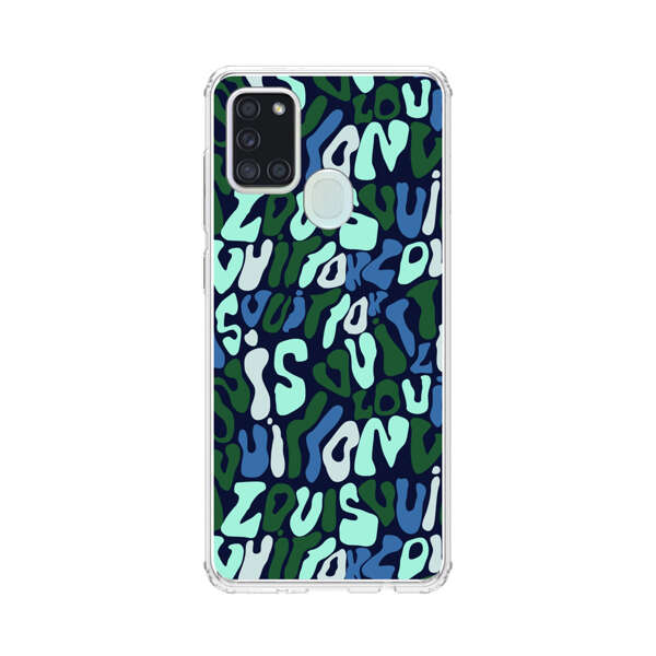 Abstract Layered Text Pattern in Blue and Green Samsung Galaxy A21s Case