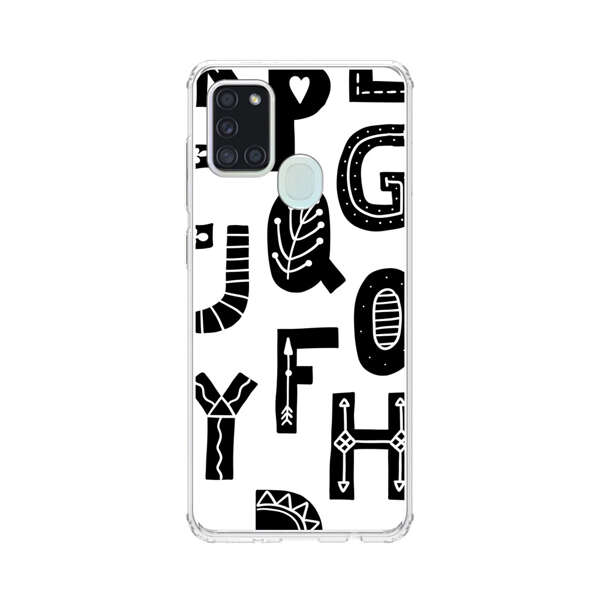 Black and White Hand-Drawn Alphabet Letters Pattern Samsung Galaxy A21s Case