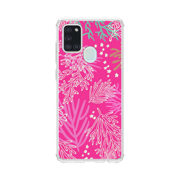 Bright Pink Tropical Leaf Pattern Samsung Galaxy A21s Case