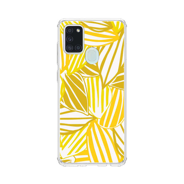 Bright Yellow Striped Tropical Leaves Pattern Samsung Galaxy A21s Case