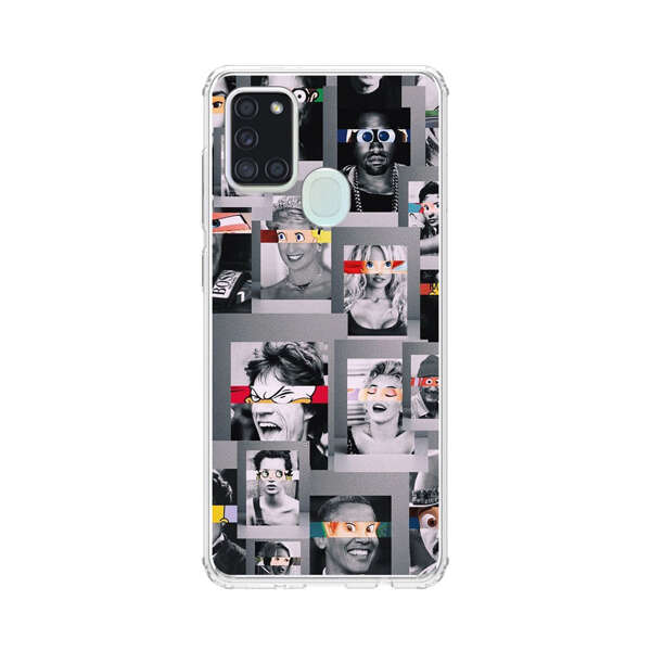 Creative Collage of Iconic Black and White Portraits with Cartoon Eyes Samsung Galaxy A21s Case