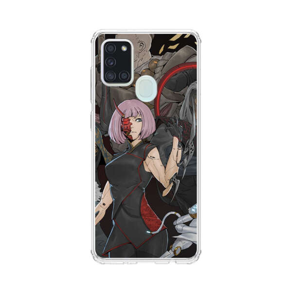 Futuristic Cyberpunk Warriors and Robotic Cat in Dynamic Pose Samsung Galaxy A21s Case