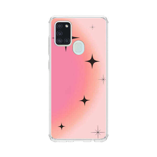 Pink Peach Gradient with Black Stars Samsung Galaxy A21s Case