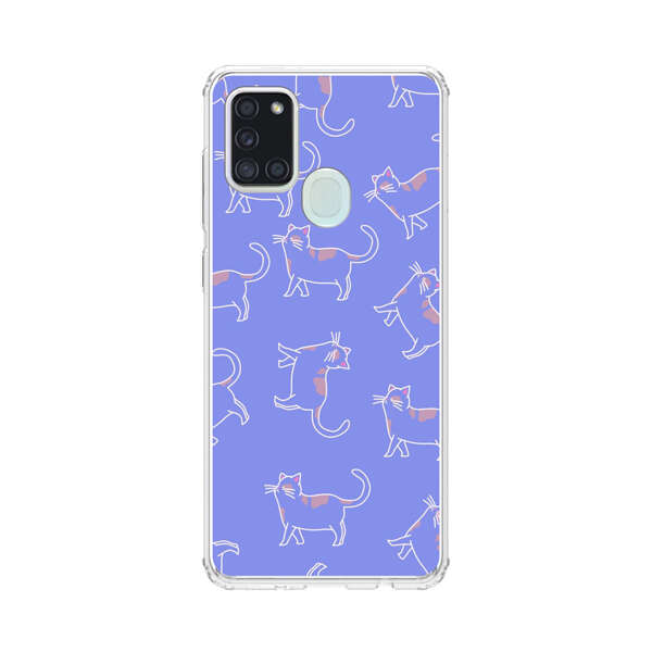 Playful Cartoon Cats on Purple Background Samsung Galaxy A21s Case