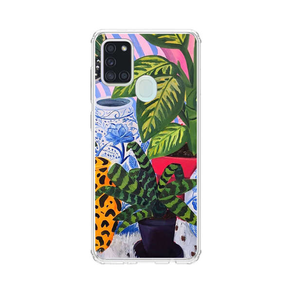 Vibrant Tropical Plants and Decorative Vases Samsung Galaxy A21s Case