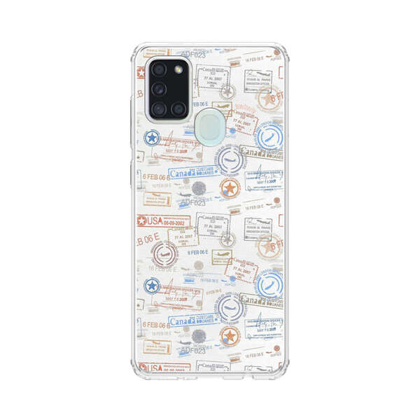 Vintage Passport Stamps Pattern Samsung Galaxy A21s Case