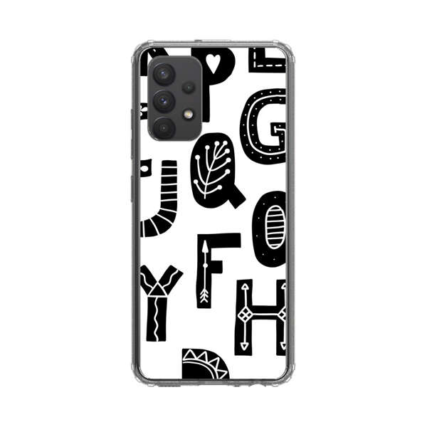 Black and White Hand-Drawn Alphabet Letters Pattern Samsung Galaxy A32 (4G) Case