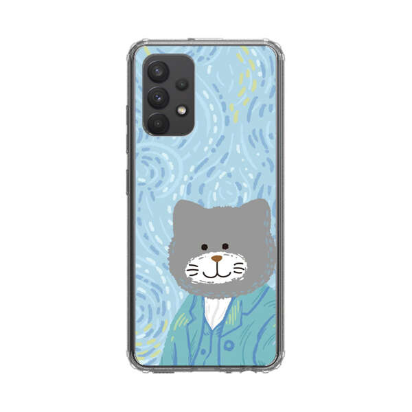 Whimsical Gray Cat with Starry Night Background Samsung Galaxy A32 (4G) Case