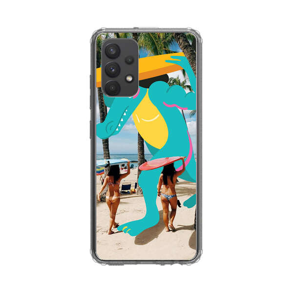 Cartoon Alligator Carrying Surfboards on Beach Samsung Galaxy A32 5G Case