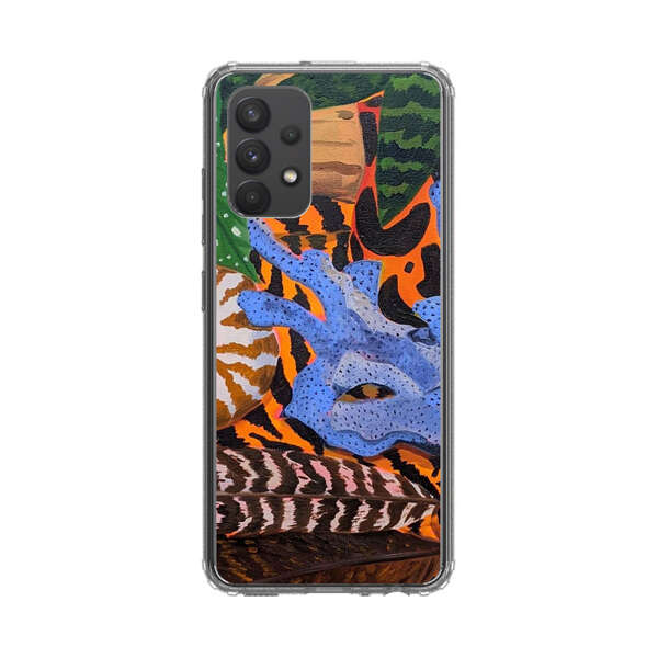 Tropical Coral Seashell Feathers on Tiger Pattern Samsung Galaxy A32 5G Case