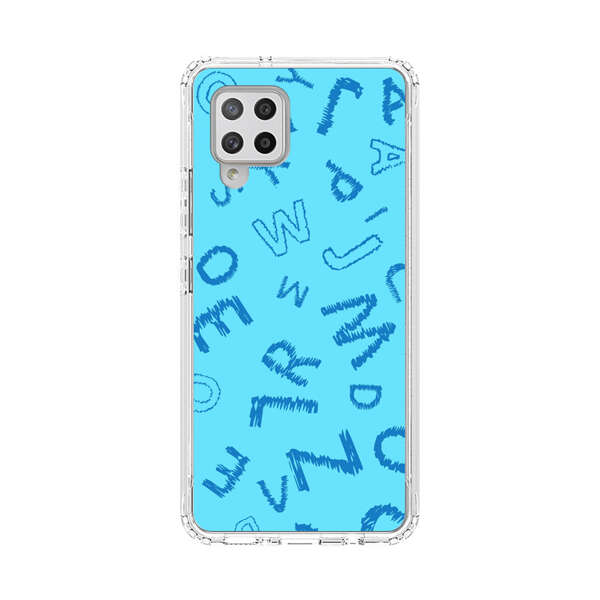 Blue background with random sketched alphabet letters Samsung Galaxy A42 (5G) Case