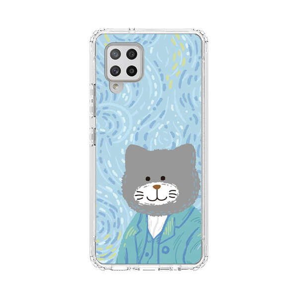 Whimsical Gray Cat with Starry Night Background Samsung Galaxy A42 (5G) Case