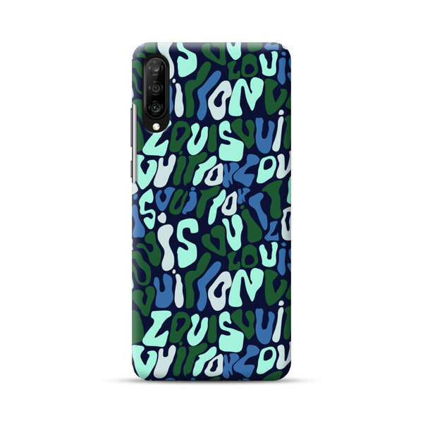 Abstract Layered Text Pattern in Blue and Green Samsung Galaxy A50 Hard Case