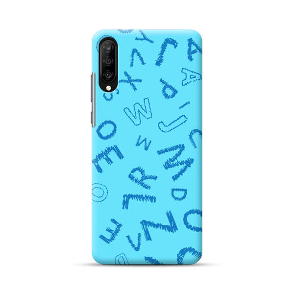 Blue background with random sketched alphabet letters Samsung Galaxy A50 Hard Case