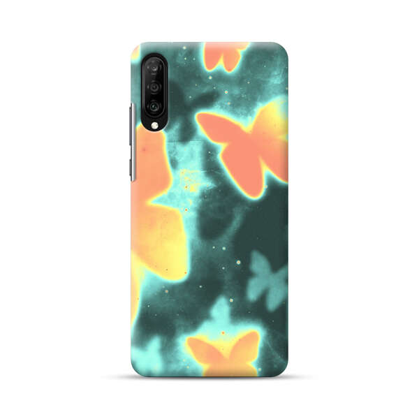 Bright Glowing Orange Butterflies Blue Background Samsung Galaxy A50 Hard Case