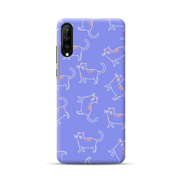 Playful Cartoon Cats on Purple Background Samsung Galaxy A50 Hard Case