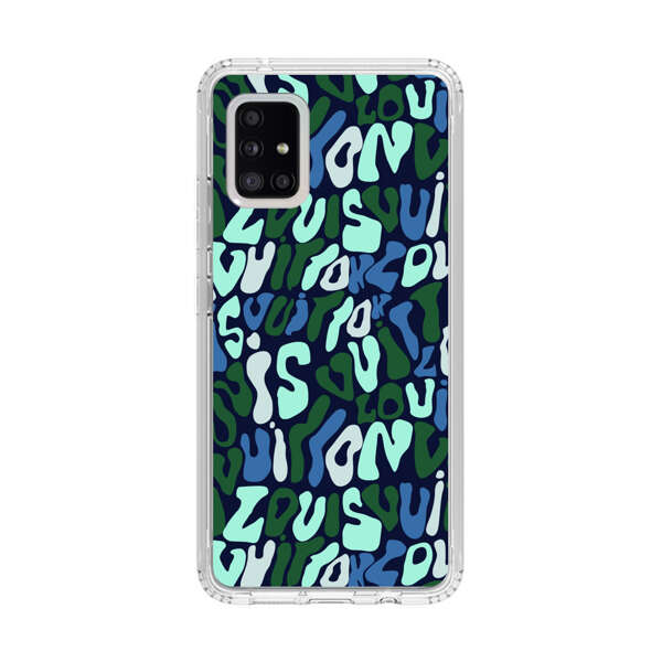 Abstract Layered Text Pattern in Blue and Green Samsung Galaxy A51 5G Case