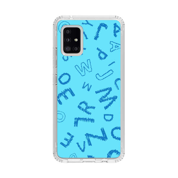 Blue background with random sketched alphabet letters Samsung Galaxy A51 5G Case