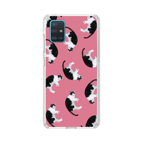 Black and White Cats Pattern on Pink Background Samsung Galaxy A51 (4G) Case