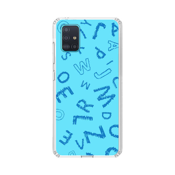 Blue background with random sketched alphabet letters Samsung Galaxy A51 (4G) Case