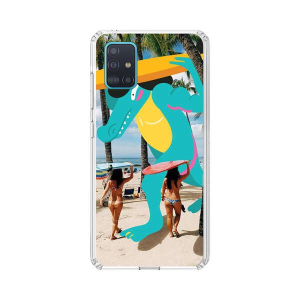 Cartoon Alligator Carrying Surfboards on Beach Samsung Galaxy A51 (4G) Case