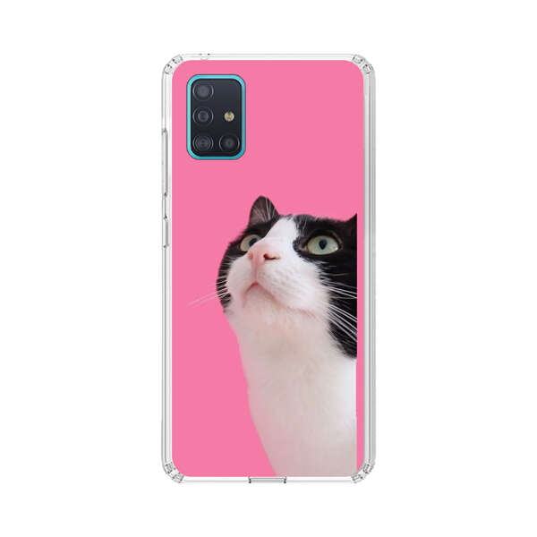 Curious Black and White Cat on Pink Background Samsung Galaxy A51 (4G) Case