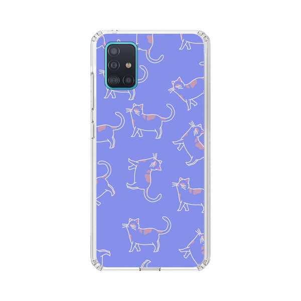 Playful Cartoon Cats on Purple Background Samsung Galaxy A51 (4G) Case