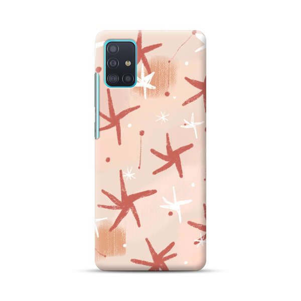 Abstract Star Pattern Red and White on Beige Background Samsung Galaxy A51 (4G) Hard Case