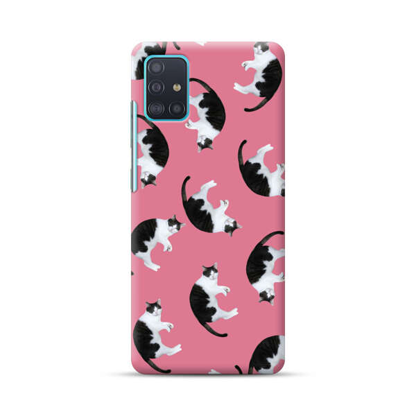 Black and White Cats Pattern on Pink Background Samsung Galaxy A51 (4G) Hard Case