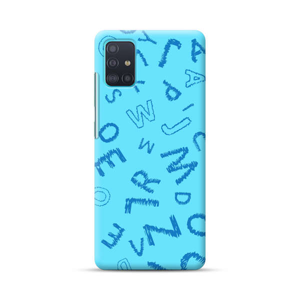 Blue background with random sketched alphabet letters Samsung Galaxy A51 (4G) Hard Case