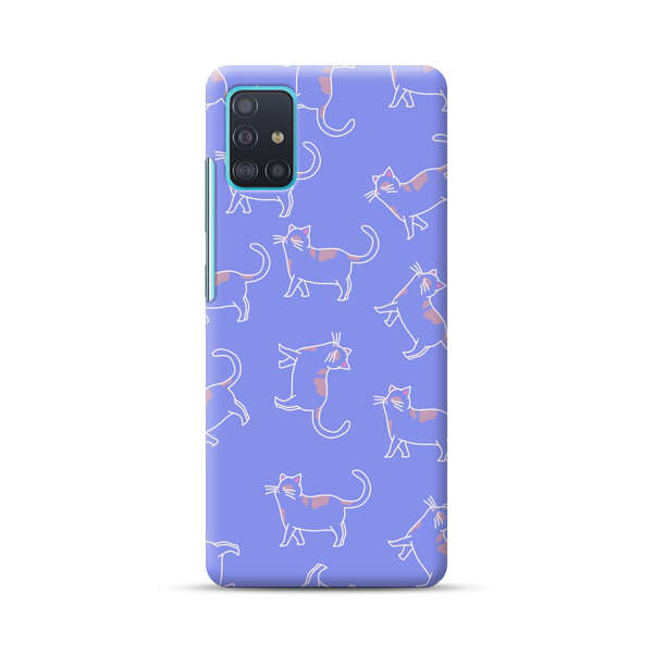 Playful Cartoon Cats on Purple Background Samsung Galaxy A51 (4G) Hard Case