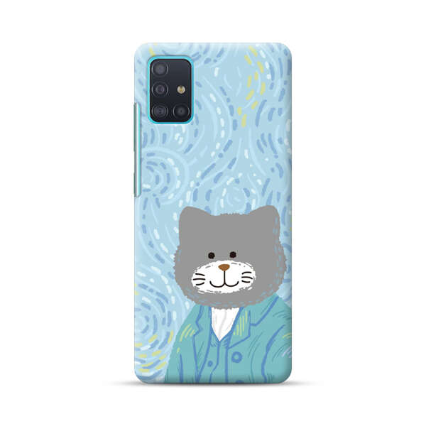 Whimsical Gray Cat with Starry Night Background Samsung Galaxy A51 (4G) Hard Case