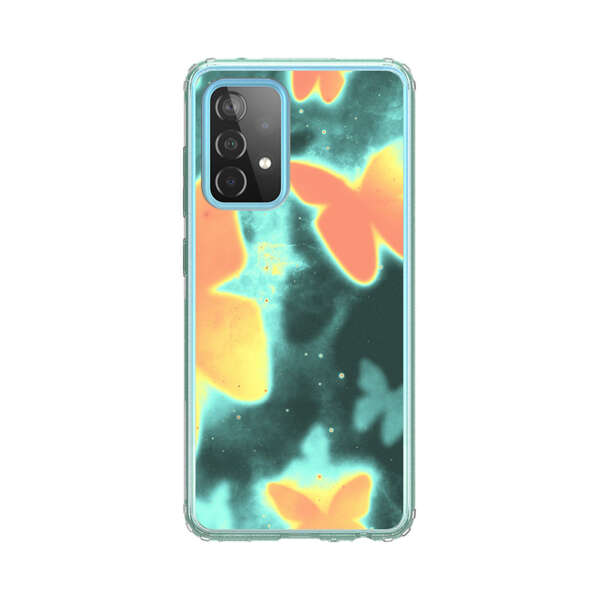 Bright Glowing Orange Butterflies Blue Background Samsung Galaxy A52 (5G) Case