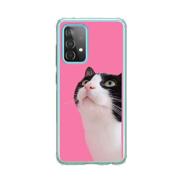 Curious Black and White Cat on Pink Background Samsung Galaxy A52 (5G) Case