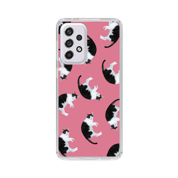 Black and White Cats Pattern on Pink Background Samsung Galaxy A53 5G Case