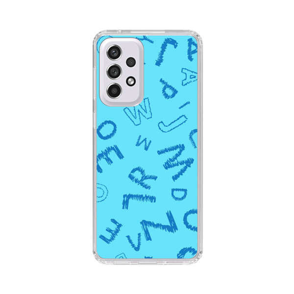 Blue background with random sketched alphabet letters Samsung Galaxy A53 5G Case