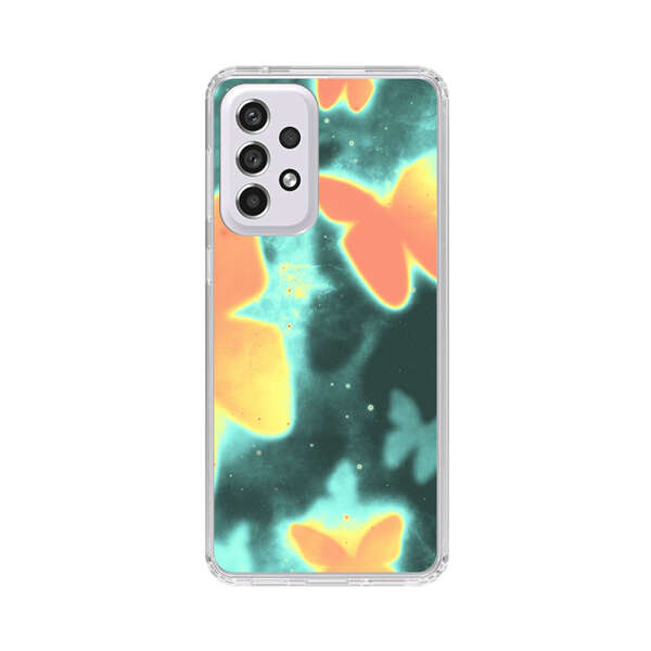 Bright Glowing Orange Butterflies Blue Background Samsung Galaxy A53 5G Case