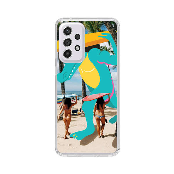Cartoon Alligator Carrying Surfboards on Beach Samsung Galaxy A53 5G Case